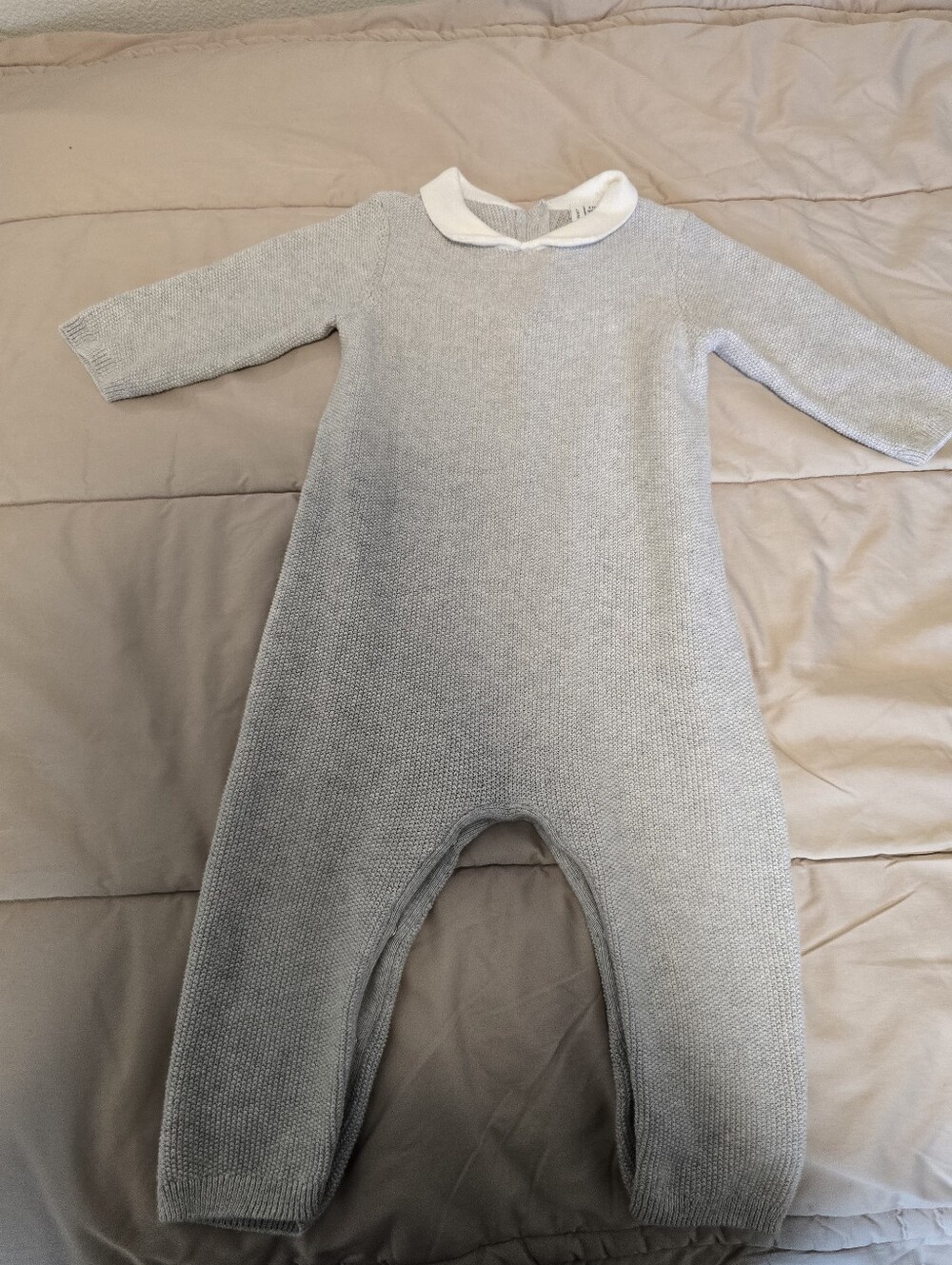 Janie and Jack Light Gray Knit Baby One-Piece with White Collar